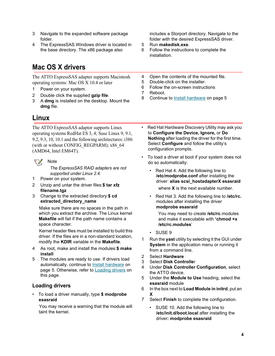 Mac os x drivers, Linux, Loading drivers | Mac os x drivers linux | ATTO Technology R348 v User Manual | Page 9 / 20
