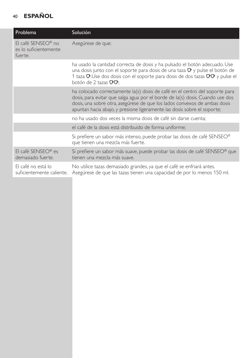 Philips SENSEO® Viva Café Cafetera de monodosis de café User Manual | Page 40 / 62