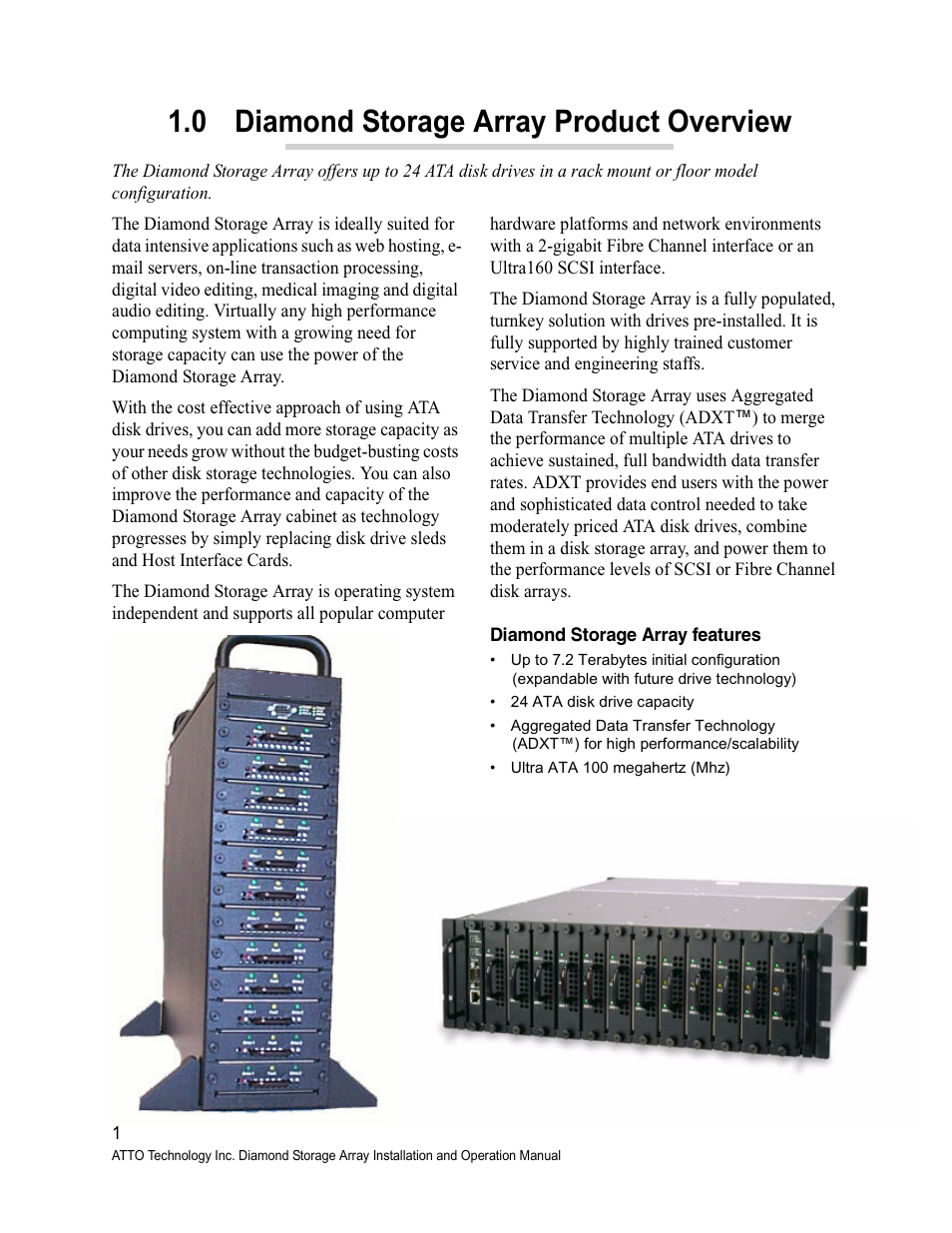 0 diamond storage array product overview, Diamond storage array features | ATTO Technology Diamond Storage Array S-Class User Manual | Page 12 / 105