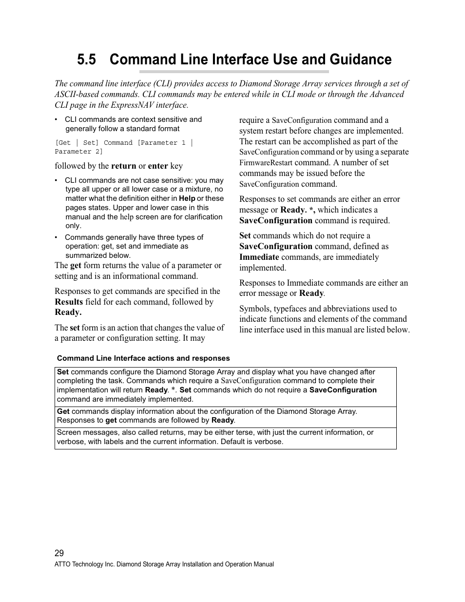 5 command line interface use and guidance, Command line interface use and, Guidance | ATTO Technology Diamond Storage Array S-Class User Manual | Page 40 / 105