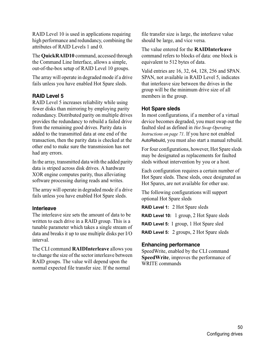 Raid level 5, Interleave, Hot spare sleds | Enhancing performance | ATTO Technology Diamond Storage Array S-Class User Manual | Page 61 / 105