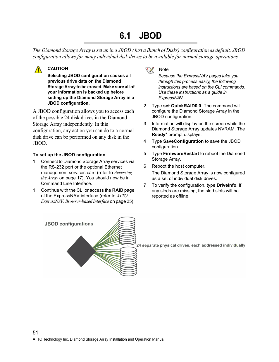 1 jbod, To set up the jbod configuration | ATTO Technology Diamond Storage Array S-Class User Manual | Page 62 / 105