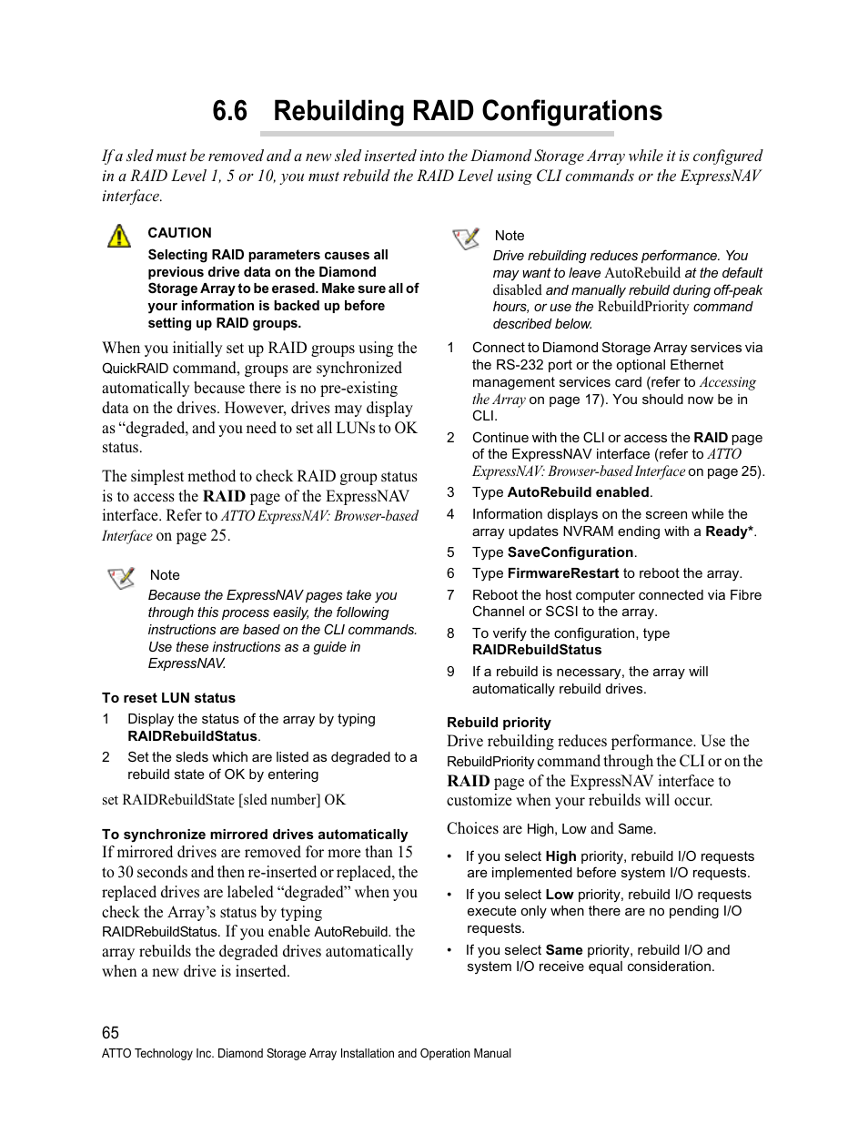 6 rebuilding raid configurations, Rebuilding raid configurations | ATTO Technology Diamond Storage Array S-Class User Manual | Page 76 / 105