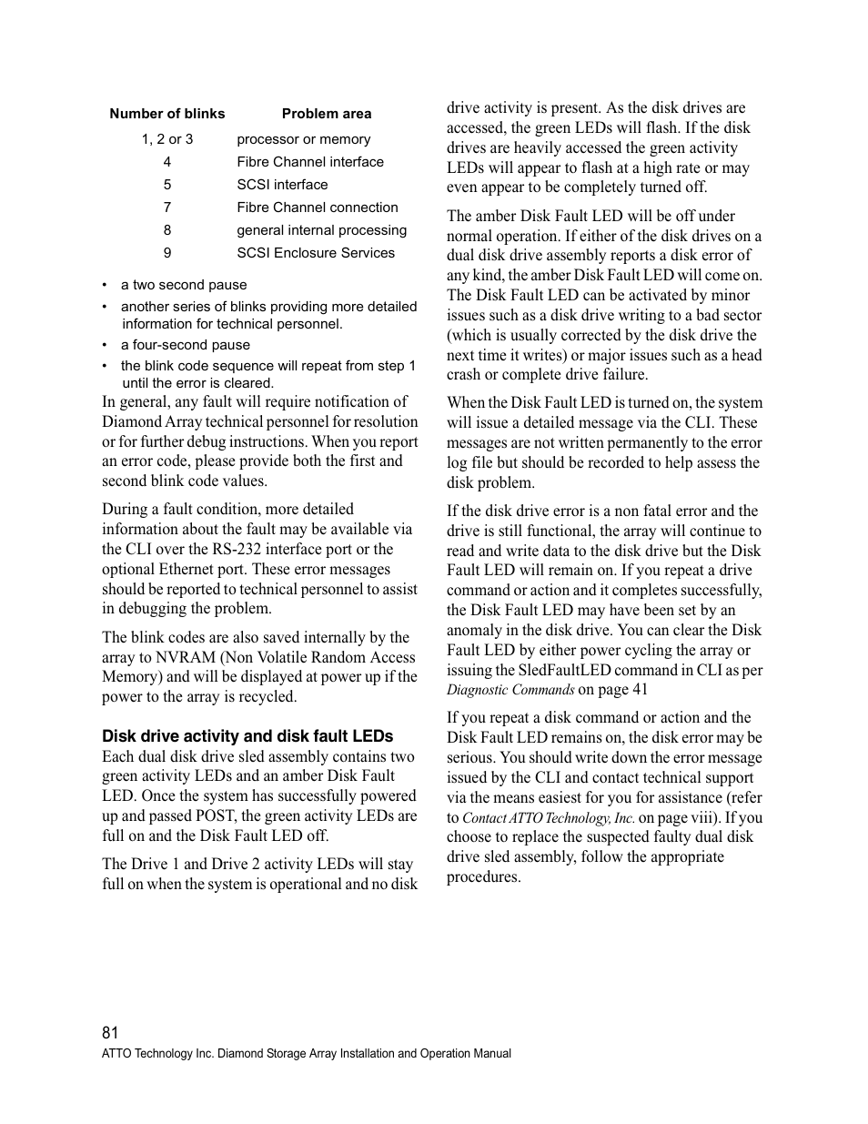 Disk drive activity and disk fault leds | ATTO Technology Diamond Storage Array S-Class User Manual | Page 92 / 105