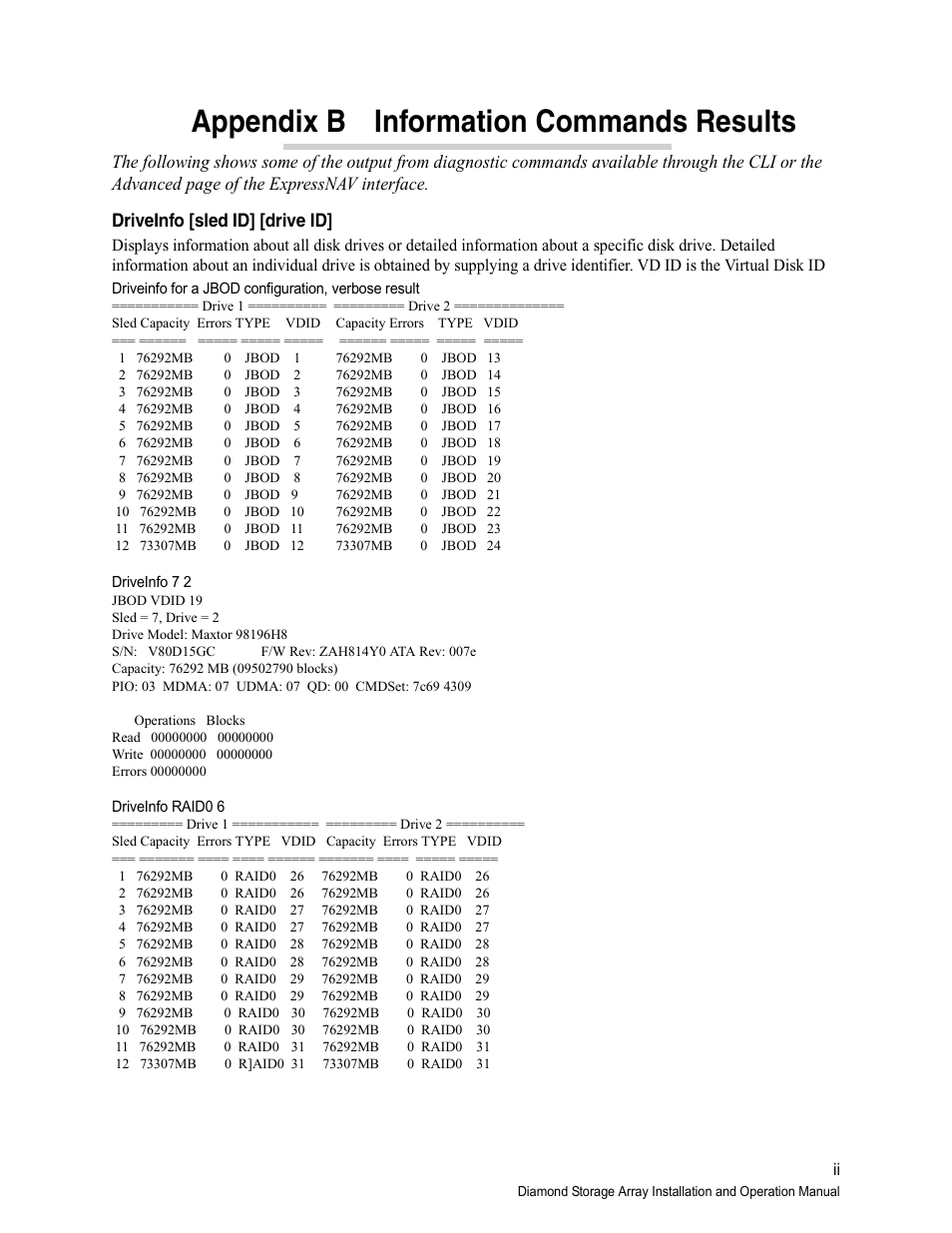 Appendix b information commands results, Appendix b | ATTO Technology Diamond Storage Array S-Class User Manual | Page 99 / 105