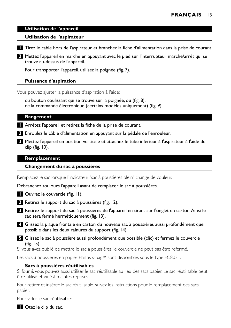 Philips Aspirador con bolsa User Manual | Page 13 / 46