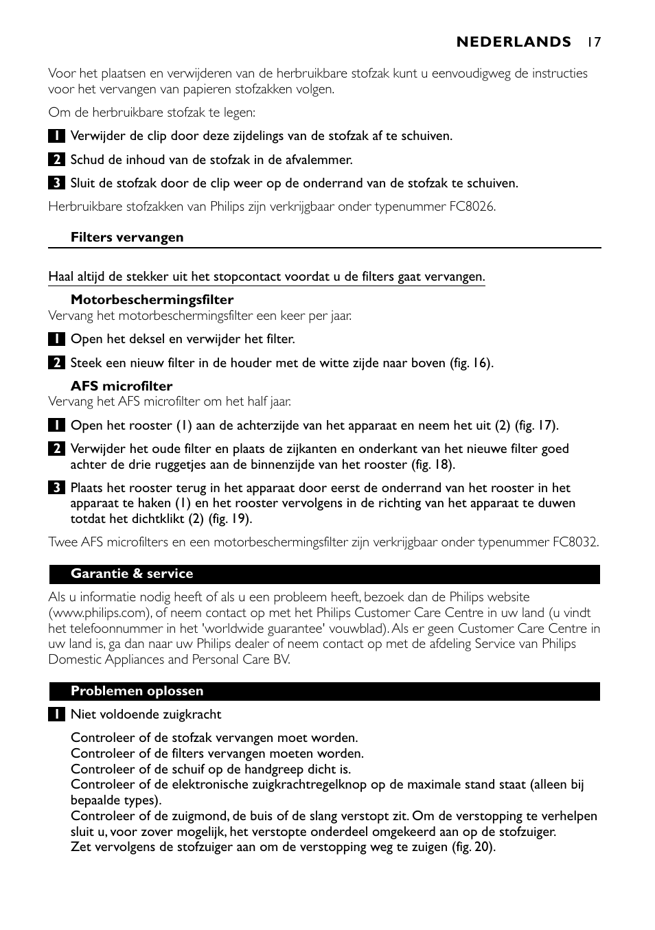 Philips Aspirador con bolsa User Manual | Page 17 / 46