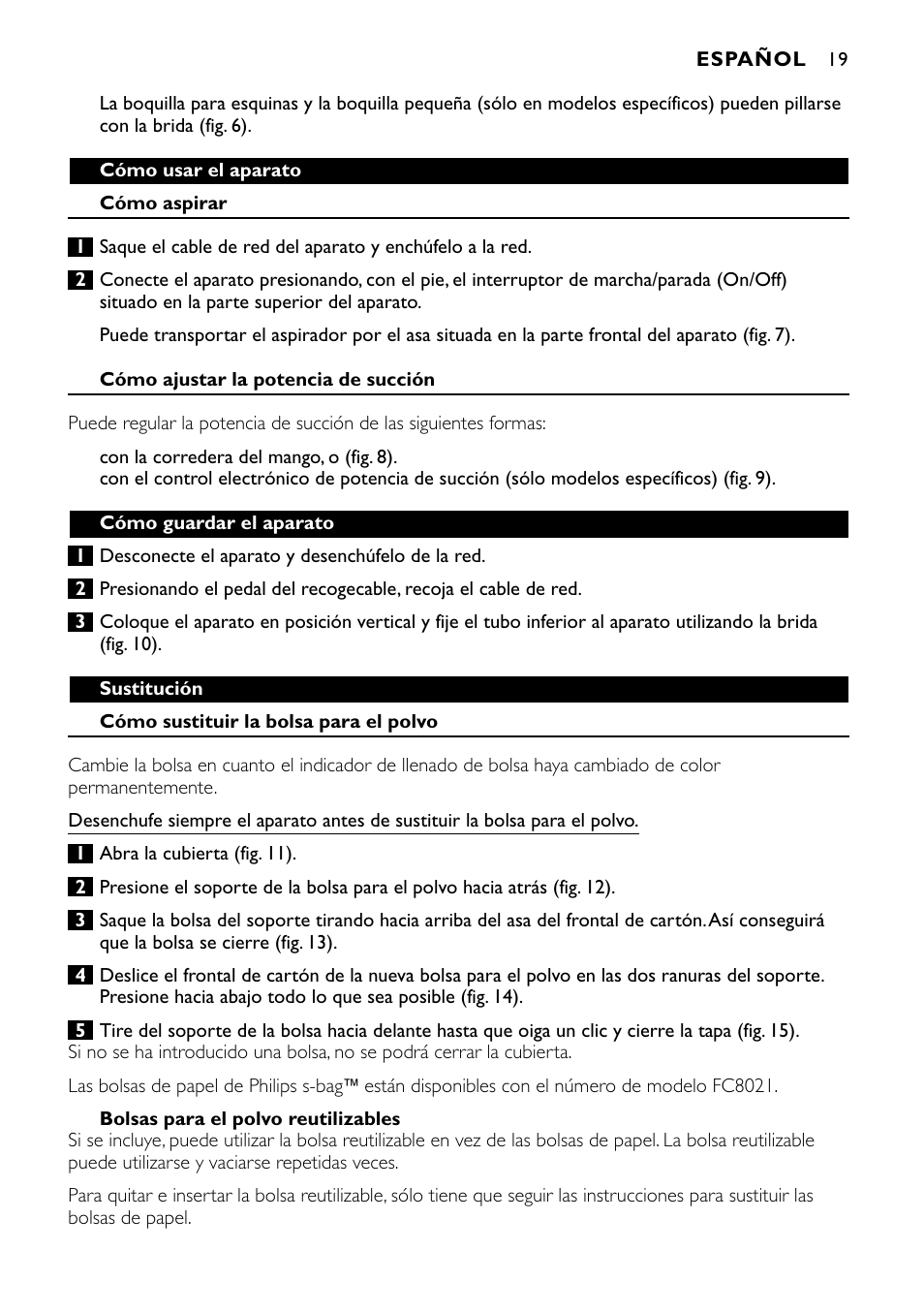 Philips Aspirador con bolsa User Manual | Page 19 / 46