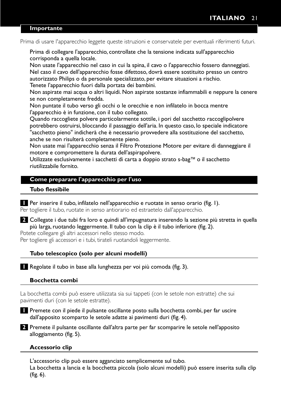 Italiano 21 | Philips Aspirador con bolsa User Manual | Page 21 / 46