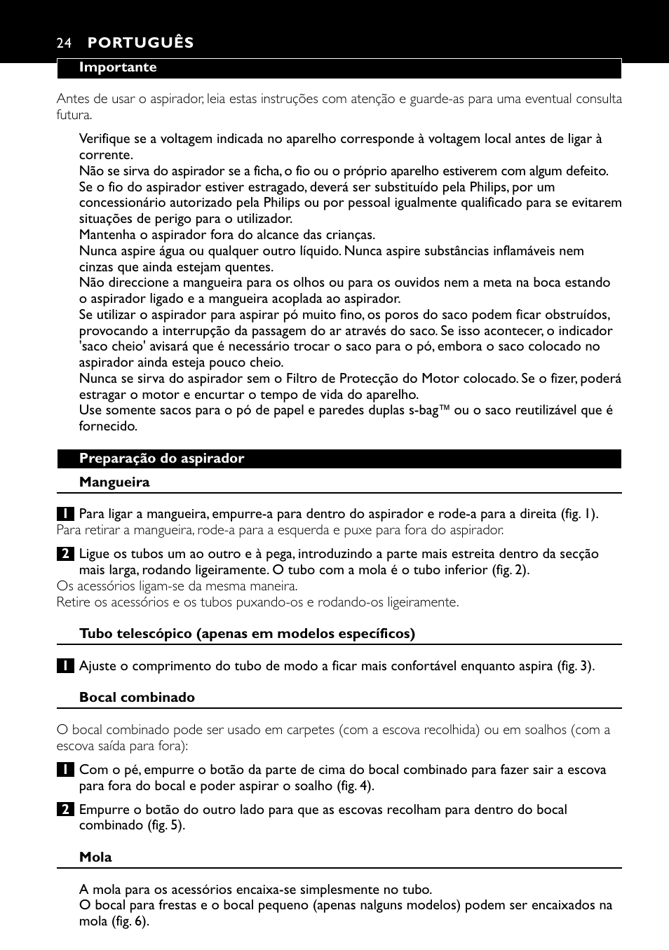 Português 24 | Philips Aspirador con bolsa User Manual | Page 24 / 46