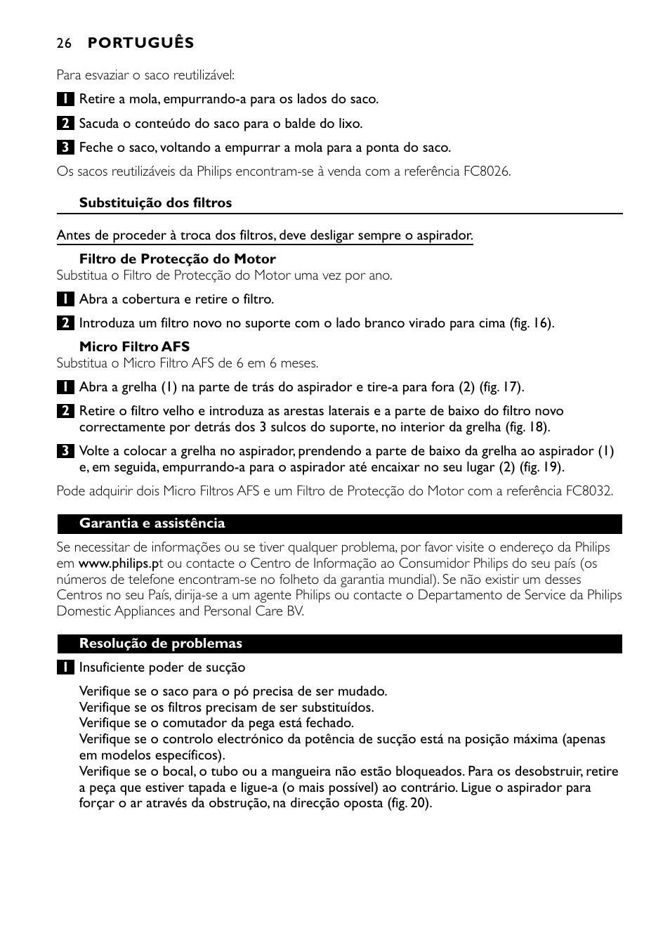 Philips Aspirador con bolsa User Manual | Page 26 / 46