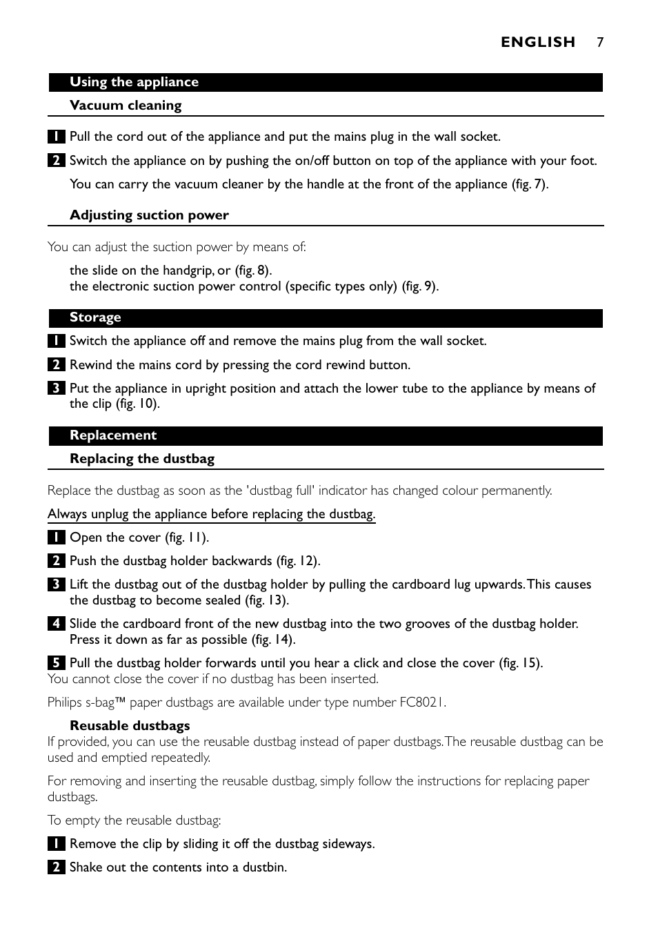 Philips Aspirador con bolsa User Manual | Page 7 / 46