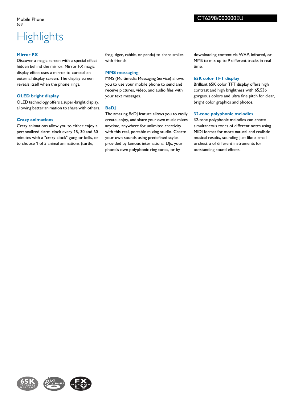 Highlights | Philips CT6398 User Manual | Page 2 / 3