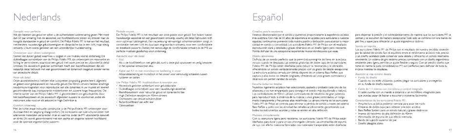 Nederlands, Español | Philips Fidelio auriculares con banda supraaural User Manual | Page 9 / 12