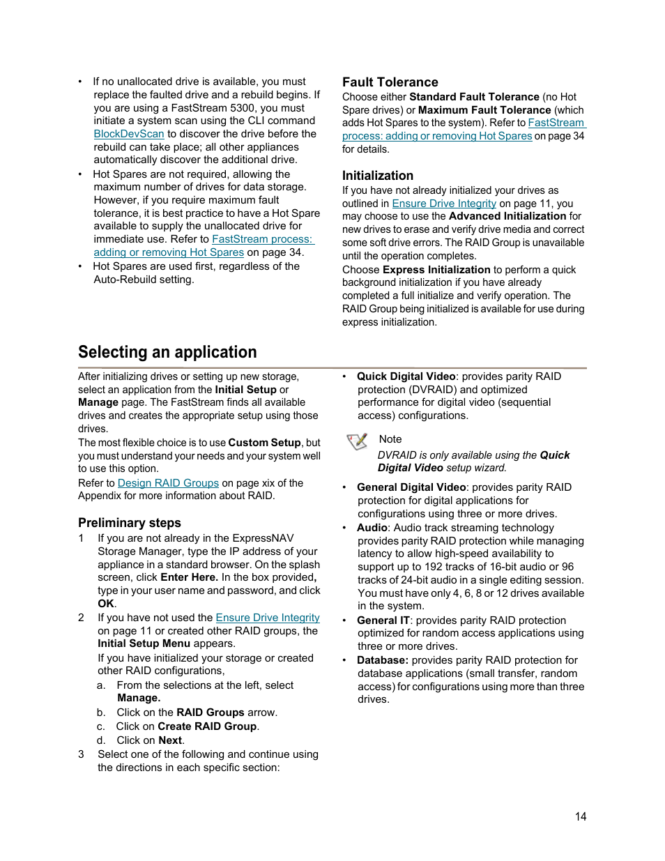 Fault tolerance, Initialization, Selecting an application | Preliminary steps, Fault tolerance initialization, Selecting an, Application, Then | ATTO Technology FastStream SC 5700 User Manual | Page 19 / 73