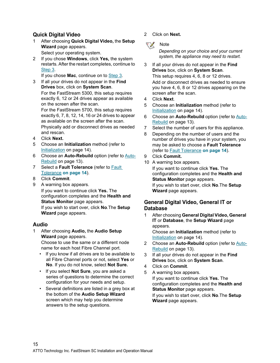 Quick digital video, Audio, General digital video, general it or database | ATTO Technology FastStream SC 5700 User Manual | Page 20 / 73