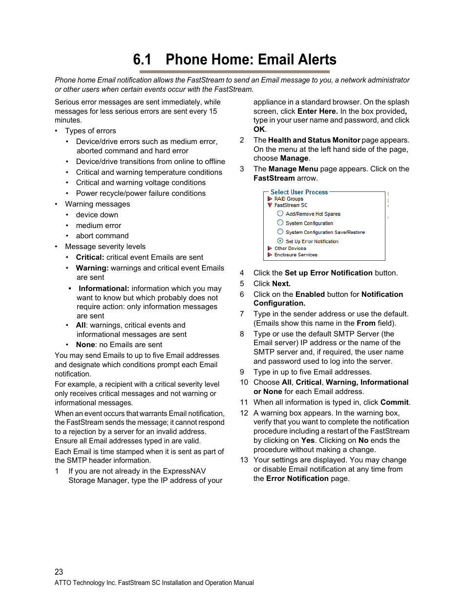 1 phone home: email alerts | ATTO Technology FastStream SC 5700 User Manual | Page 28 / 73