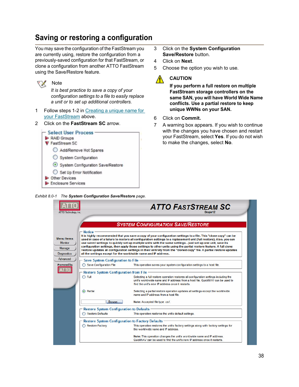 Saving or restoring a configuration | ATTO Technology FastStream SC 5700 User Manual | Page 43 / 73