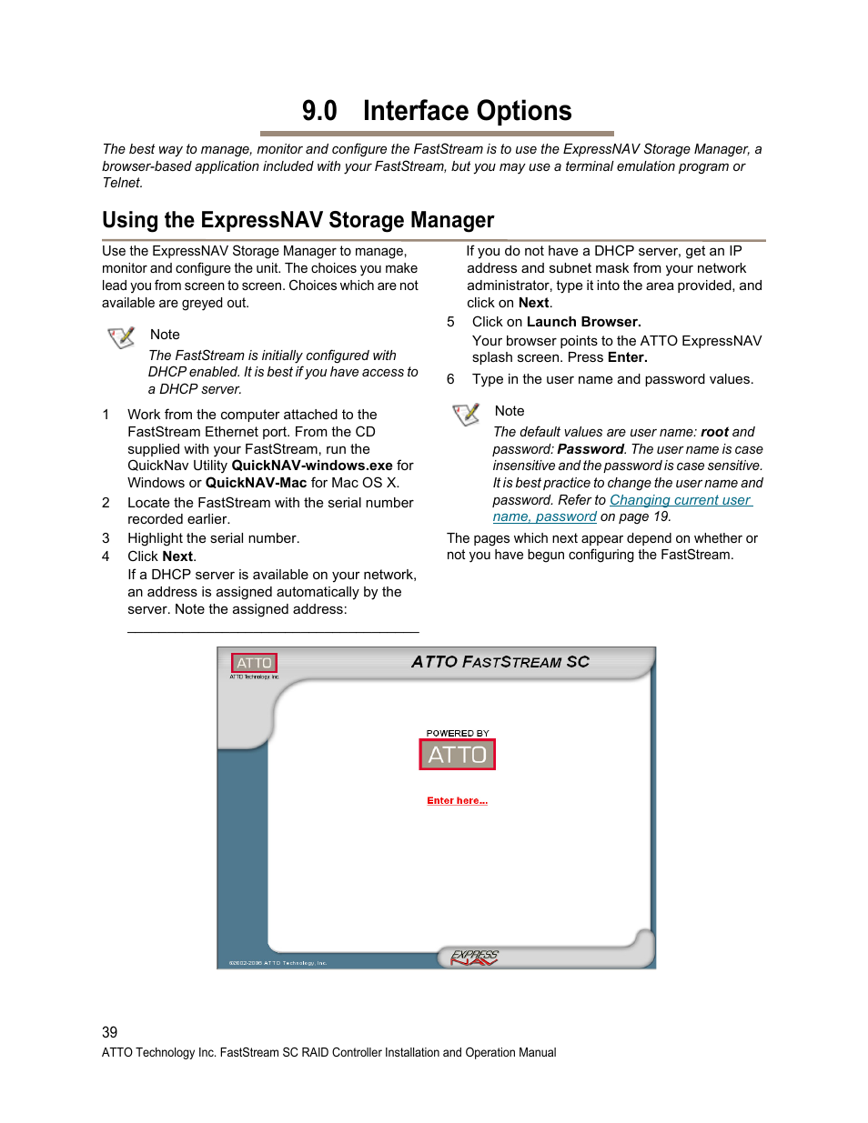 0 interface options, Using the expressnav storage manager, Interface options | ATTO Technology FastStream SC 5700 User Manual | Page 44 / 73