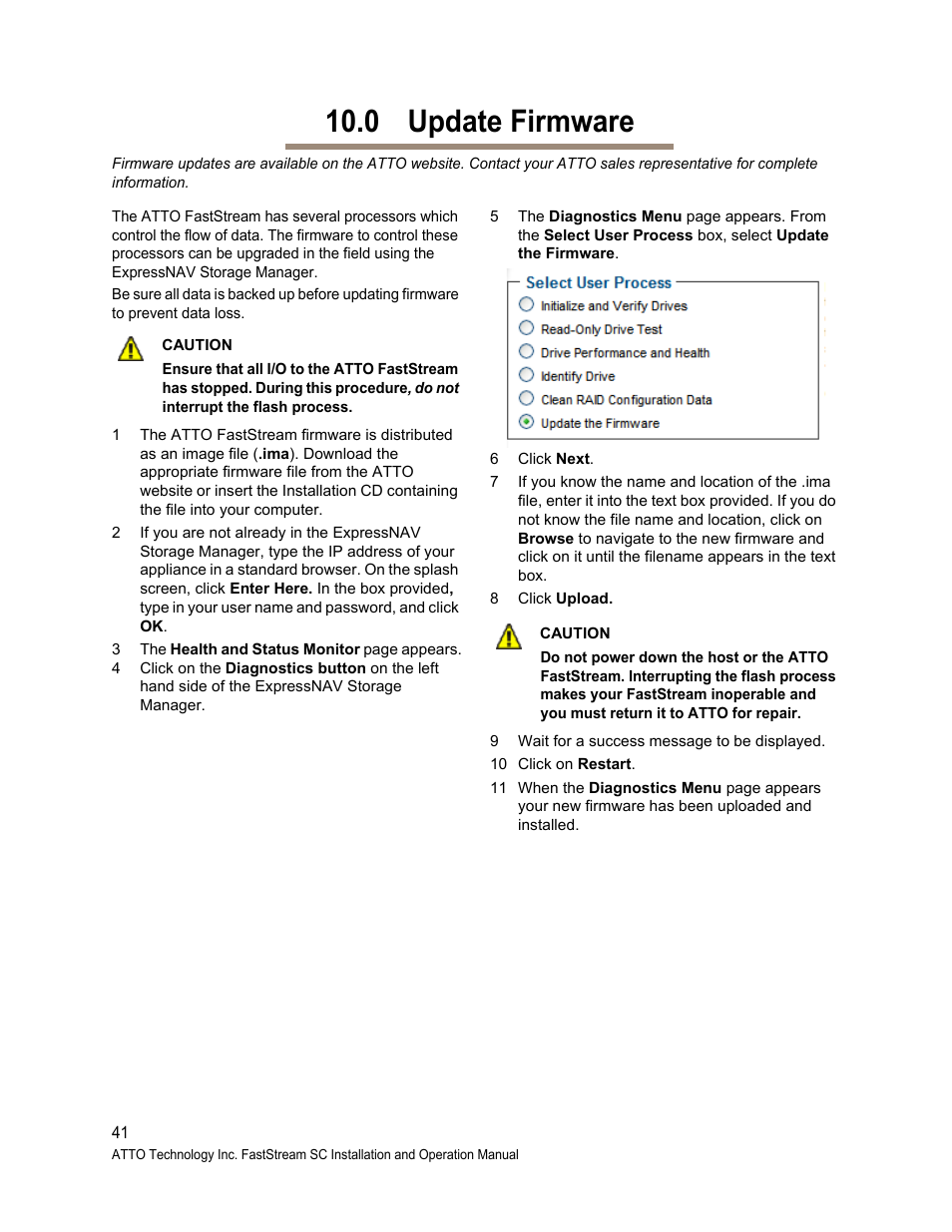 0 update firmware | ATTO Technology FastStream SC 5700 User Manual | Page 46 / 73