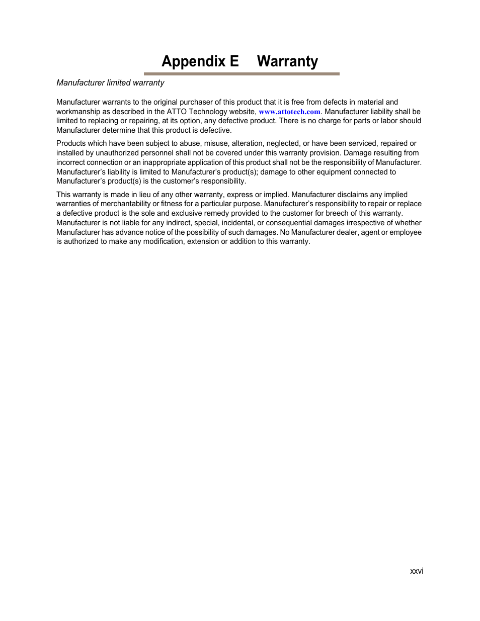Appendix e warranty | ATTO Technology FastStream SC 5700 User Manual | Page 73 / 73
