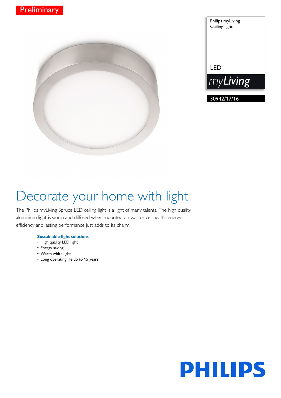 Philips myLiving Plafón User Manual | 2 pages