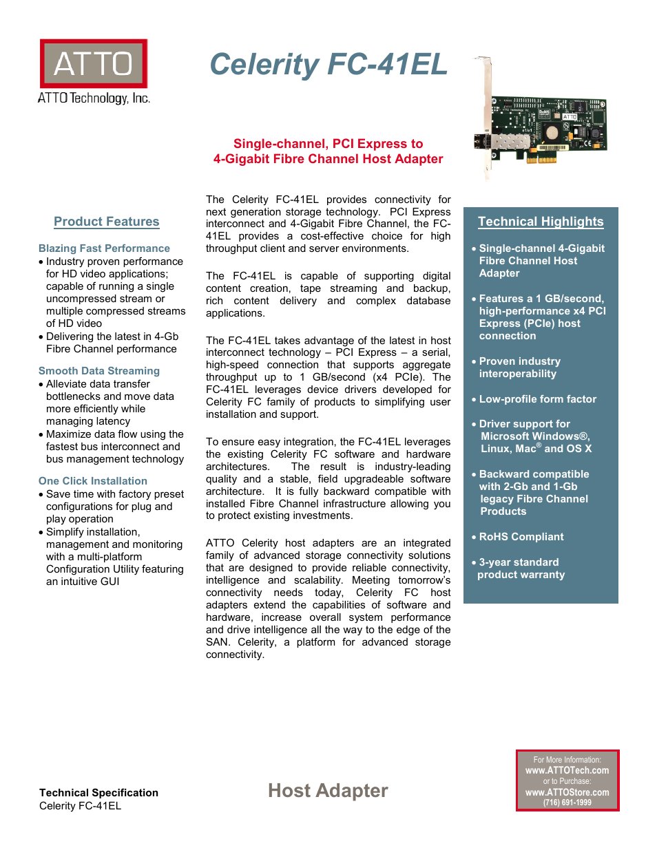 ATTO Technology ATTO Celerity FC-41EL User Manual | 2 pages