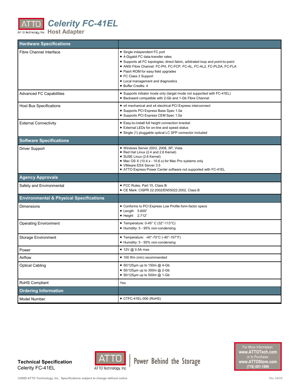 Power behind the storage, Celerity fc-41el, Host adapter | ATTO Technology ATTO Celerity FC-41EL User Manual | Page 2 / 2