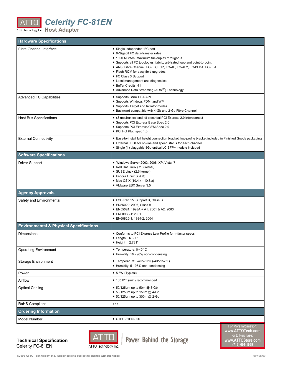 Power behind the storage, Celerity fc-81en, Host adapter | ATTO Technology ATTO Celerity FC-81EN User Manual | Page 2 / 2