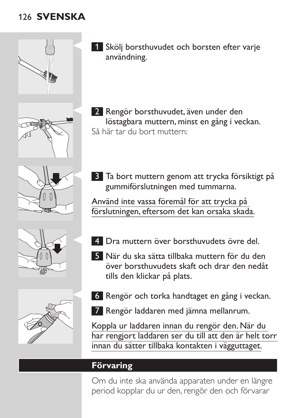 Förvaring | Philips Sonicare CleanCare Cepillo dental sónico recargable User Manual | Page 126 / 132