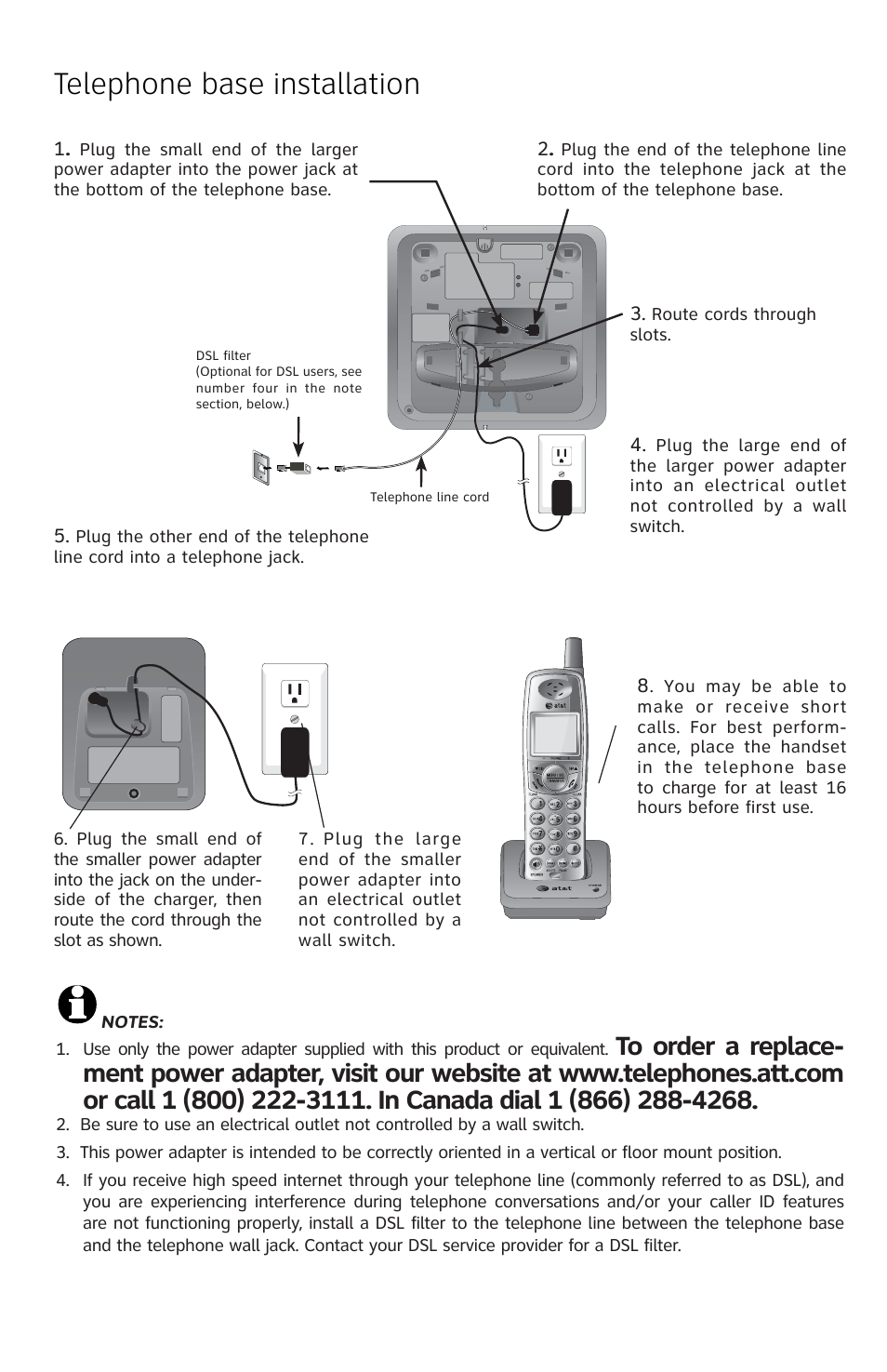Telephone base installation | AT&T E5812B User Manual | Page 3 / 6