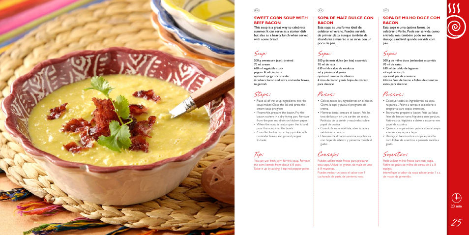 Sopa, Passos, Sugestão | Pasos, Consejo, Soup, Steps, E n • p t • e s | Philips Viva Collection Más que sopas User Manual | Page 13 / 35