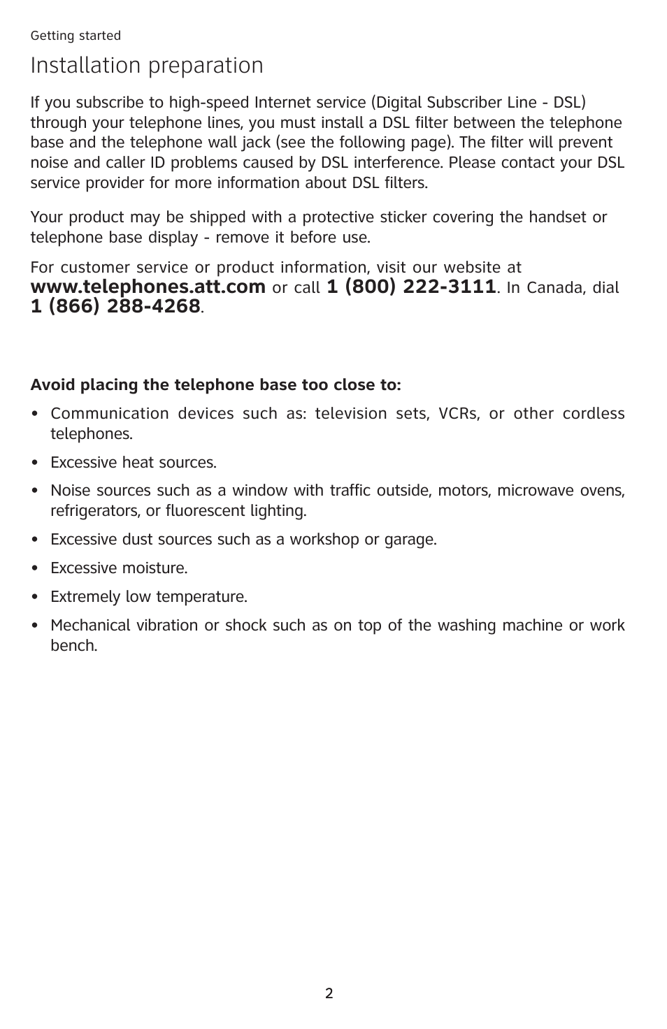 Installation preparation | AT&T SL87218 User Manual | Page 3 / 8