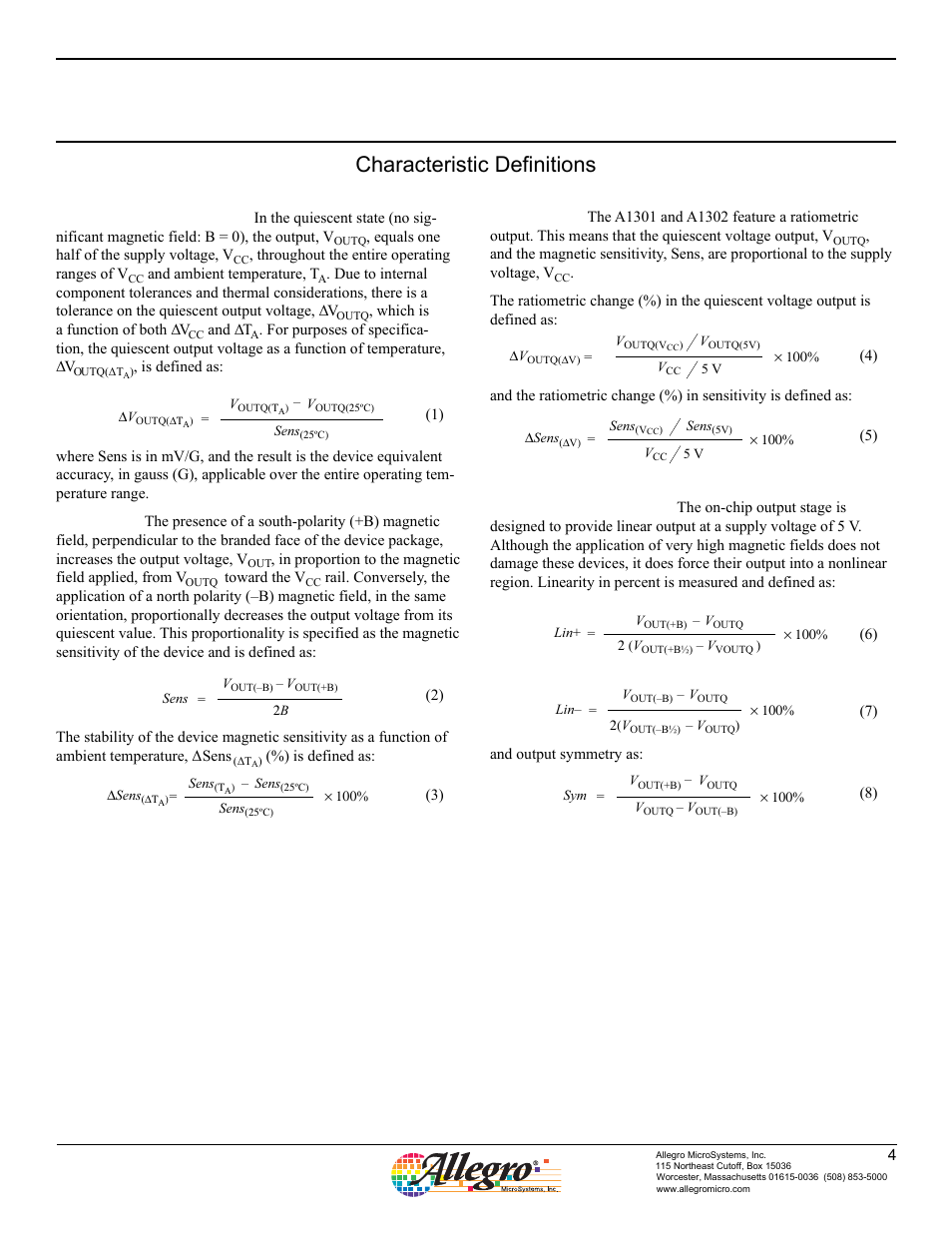 A1301, A1302, Characteristic definitions | Allegro Multimedia A1302 User Manual | Page 4 / 8