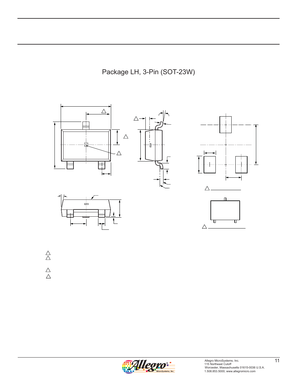 A1323, Package lh, 3-pin (sot-23w) | Allegro Multimedia A1321 User Manual | Page 12 / 13