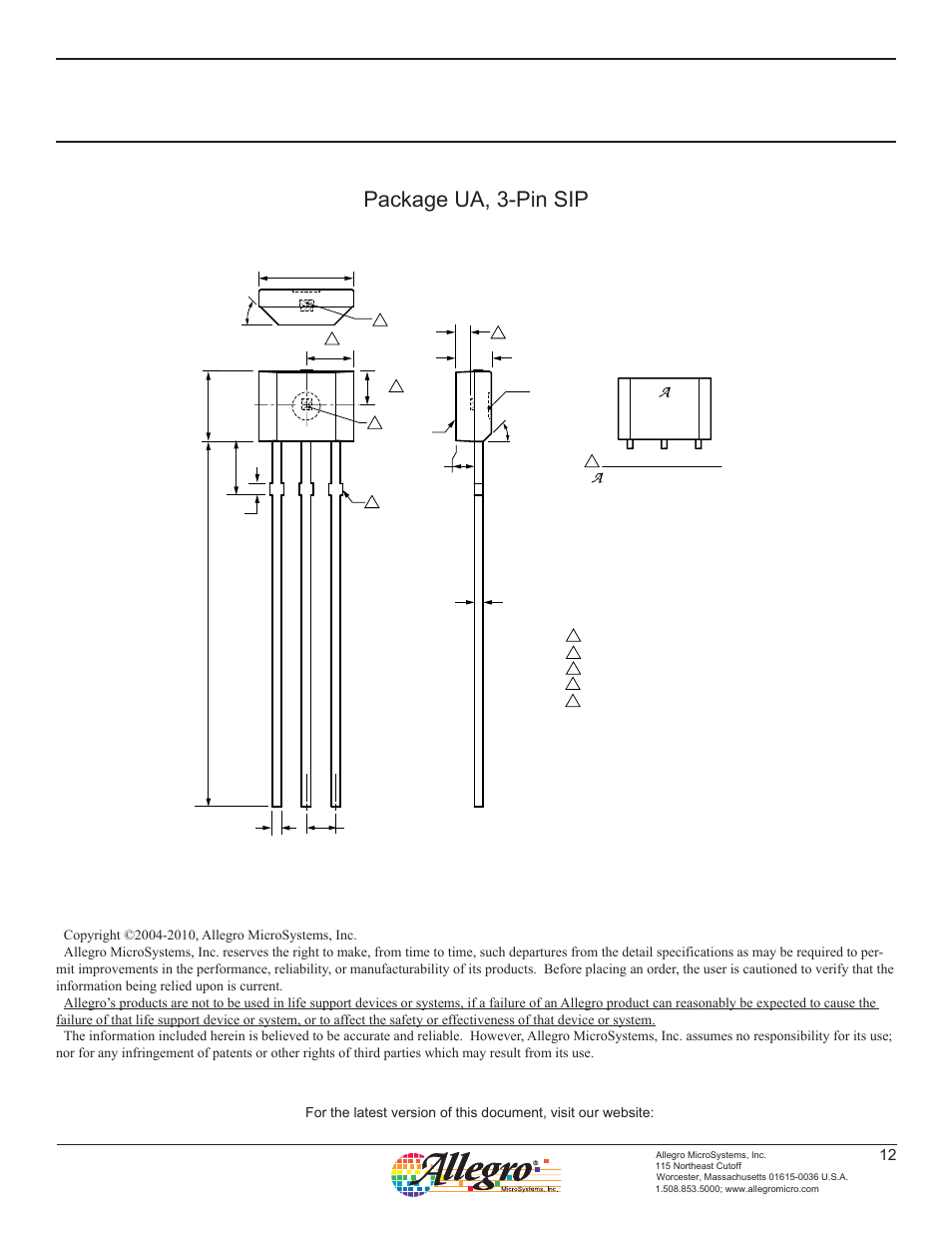 A1323, Package ua, 3-pin sip | Allegro Multimedia A1321 User Manual | Page 13 / 13