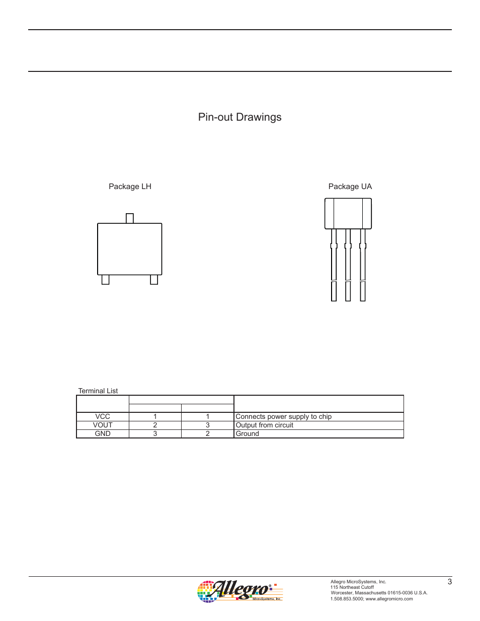 A1323, Pin-out drawings | Allegro Multimedia A1321 User Manual | Page 4 / 13