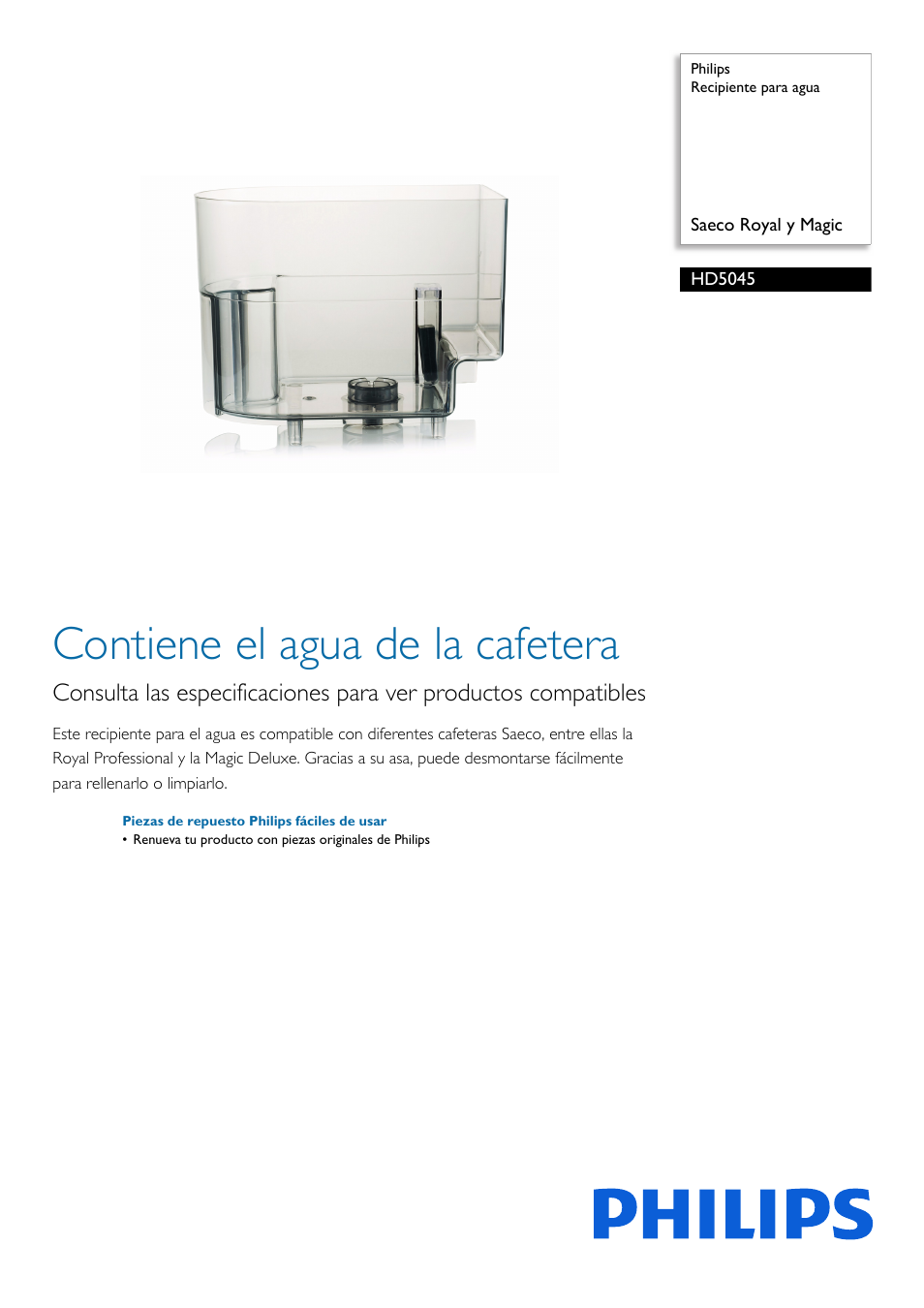 Philips Recipiente para agua User Manual | 2 pages