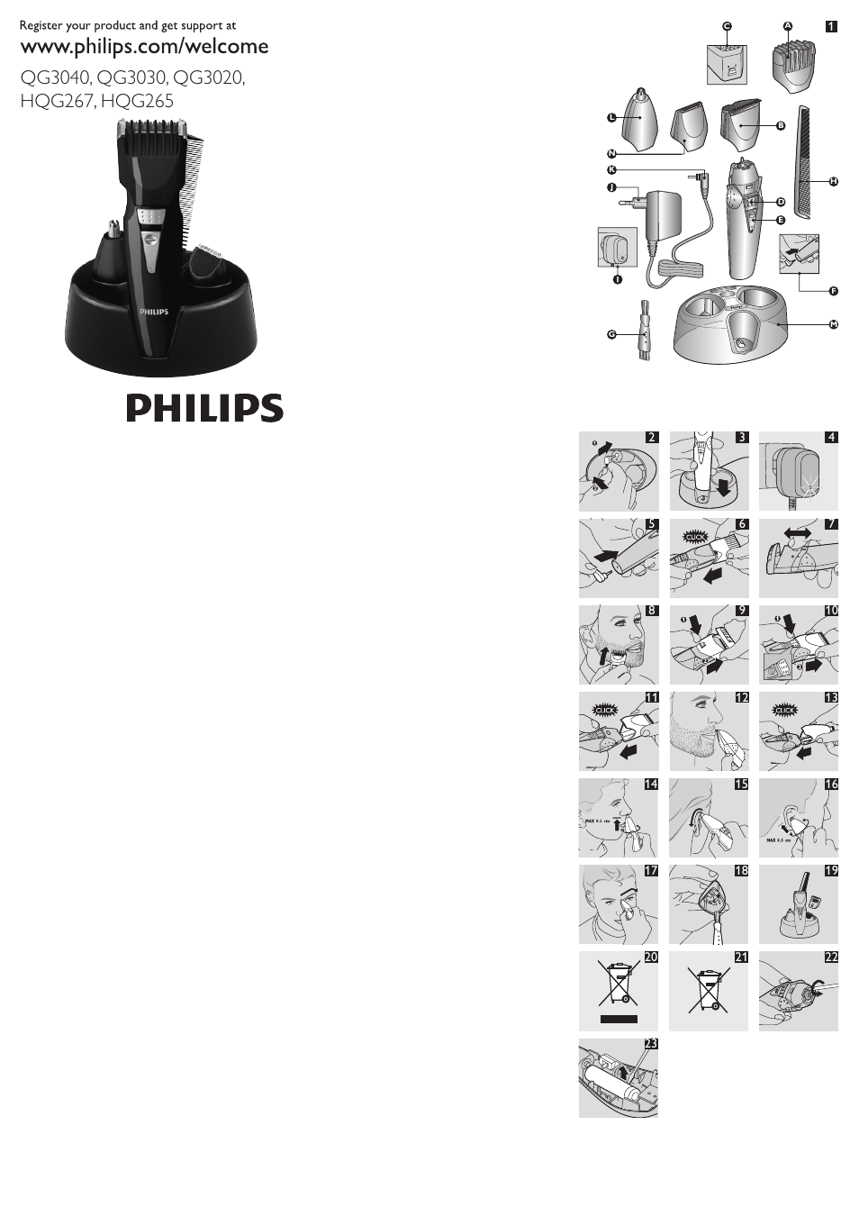 Philips Multigroom Set de arreglo personal User Manual | 11 pages