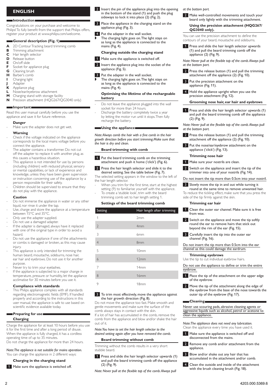 English | Philips Multigroom Set de arreglo personal User Manual | Page 2 / 11