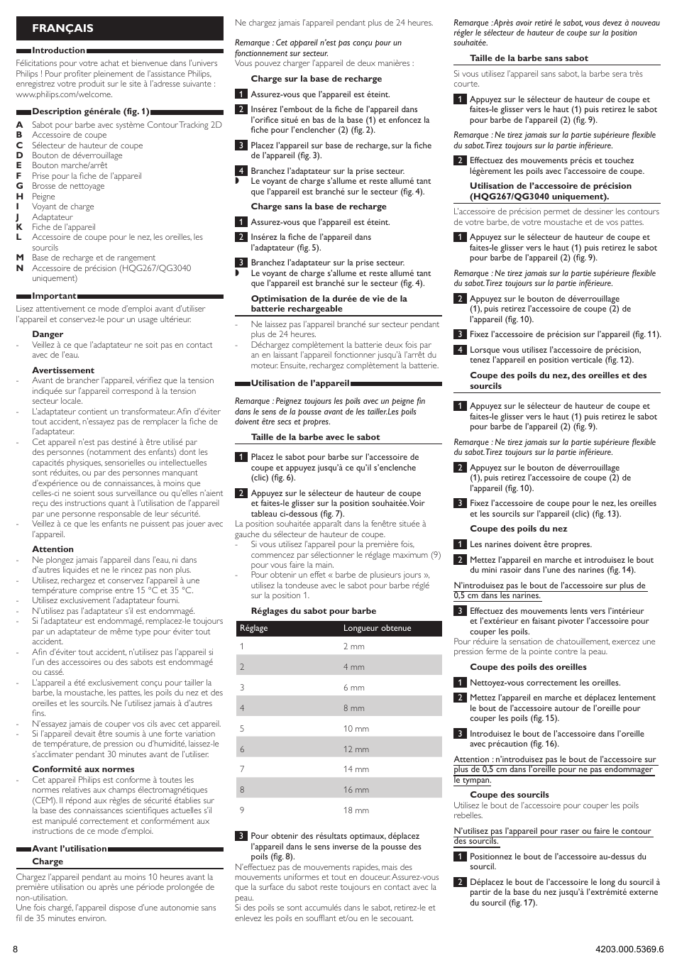 Français | Philips Multigroom Set de arreglo personal User Manual | Page 8 / 11