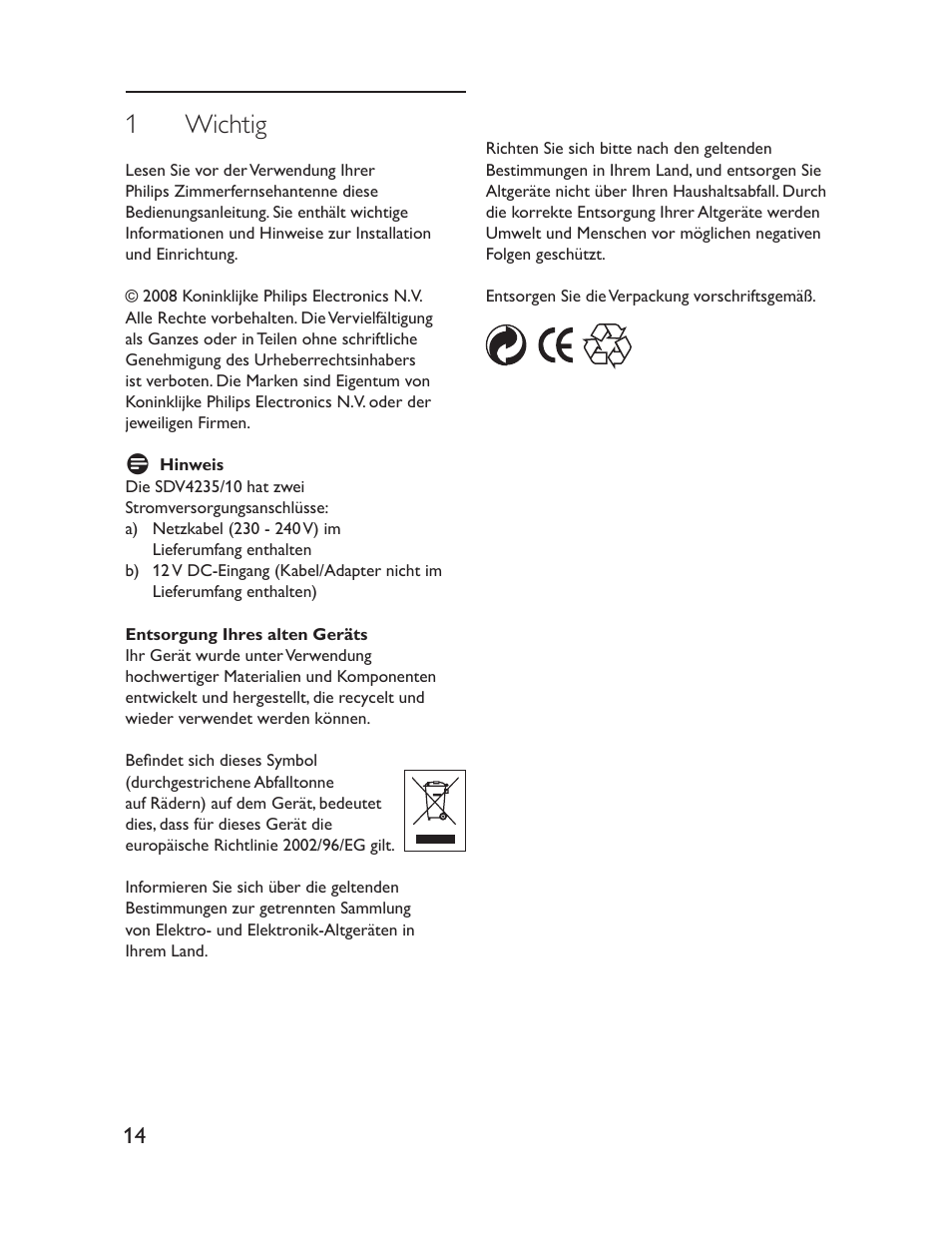 1 wichtig | Philips Antena de televisión User Manual | Page 14 / 33