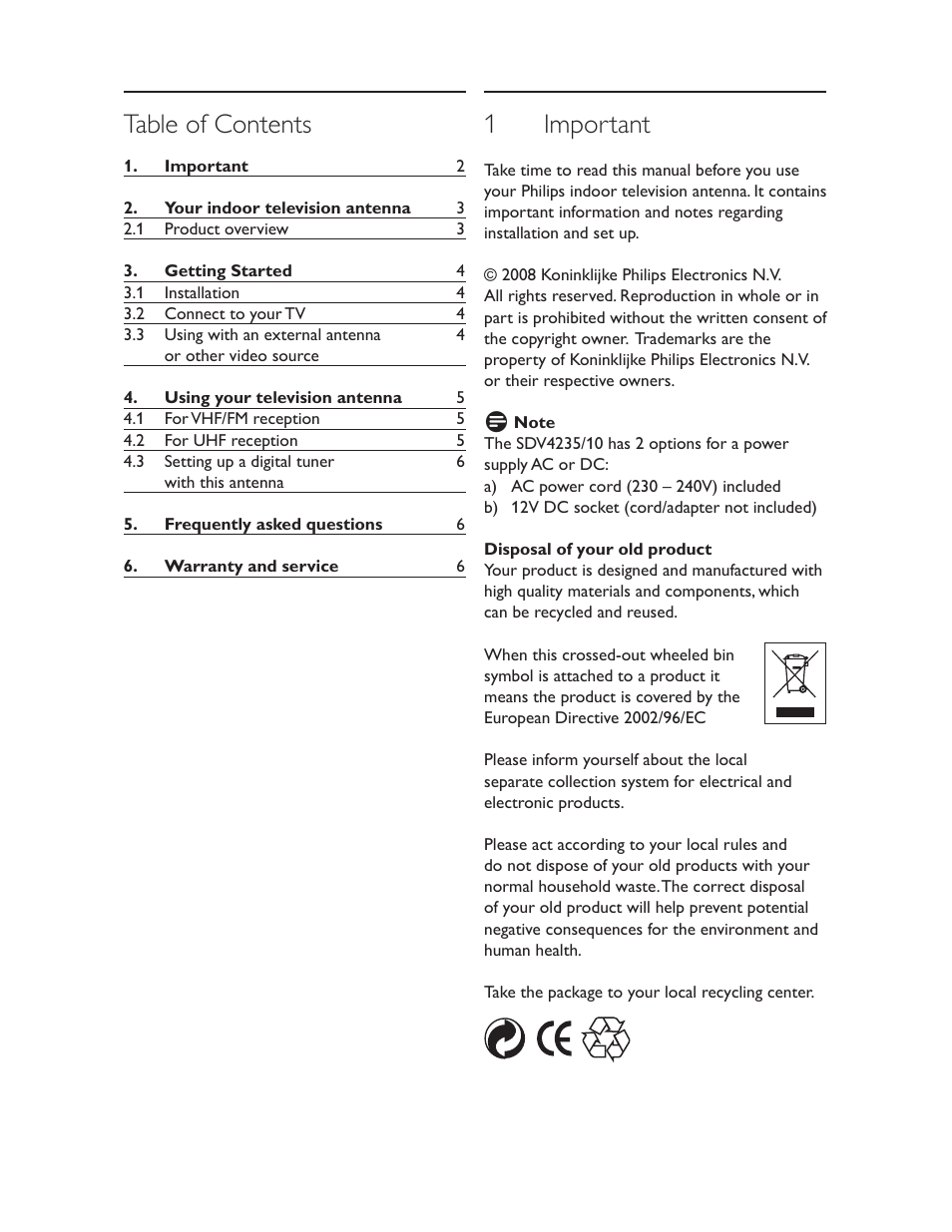 Philips Antena de televisión User Manual | Page 2 / 33