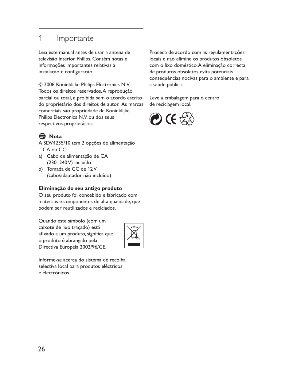 1 importante | Philips Antena de televisión User Manual | Page 26 / 33