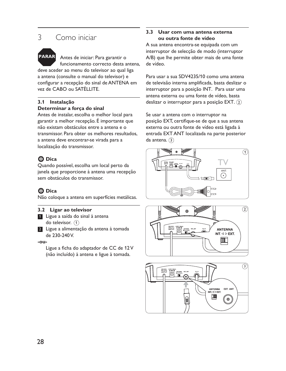 3 como iniciar | Philips Antena de televisión User Manual | Page 28 / 33