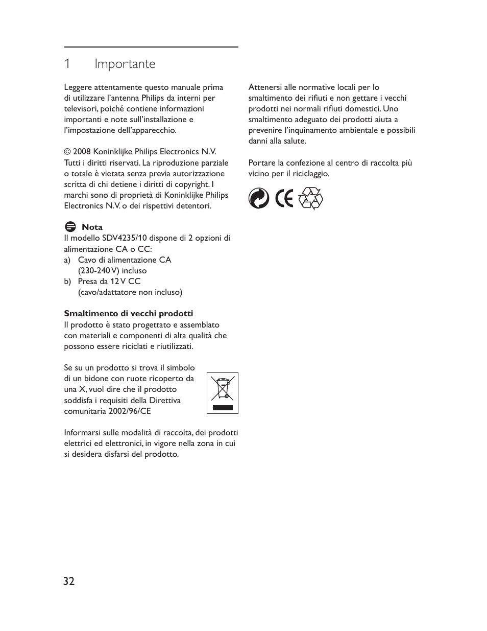 1 importante | Philips Antena de televisión User Manual | Page 32 / 33