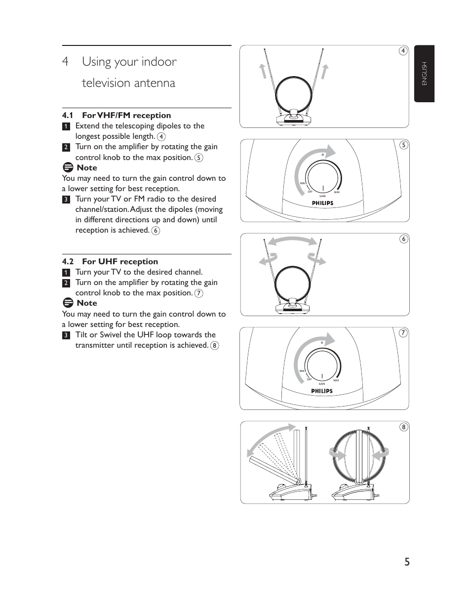 4 using your indoor television antenna | Philips Antena de televisión User Manual | Page 5 / 33