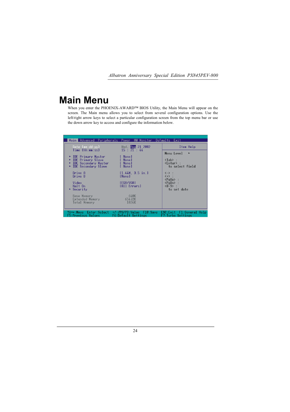 Main menu | Albatron Technology PX845PEV-800 User Manual | Page 27 / 49