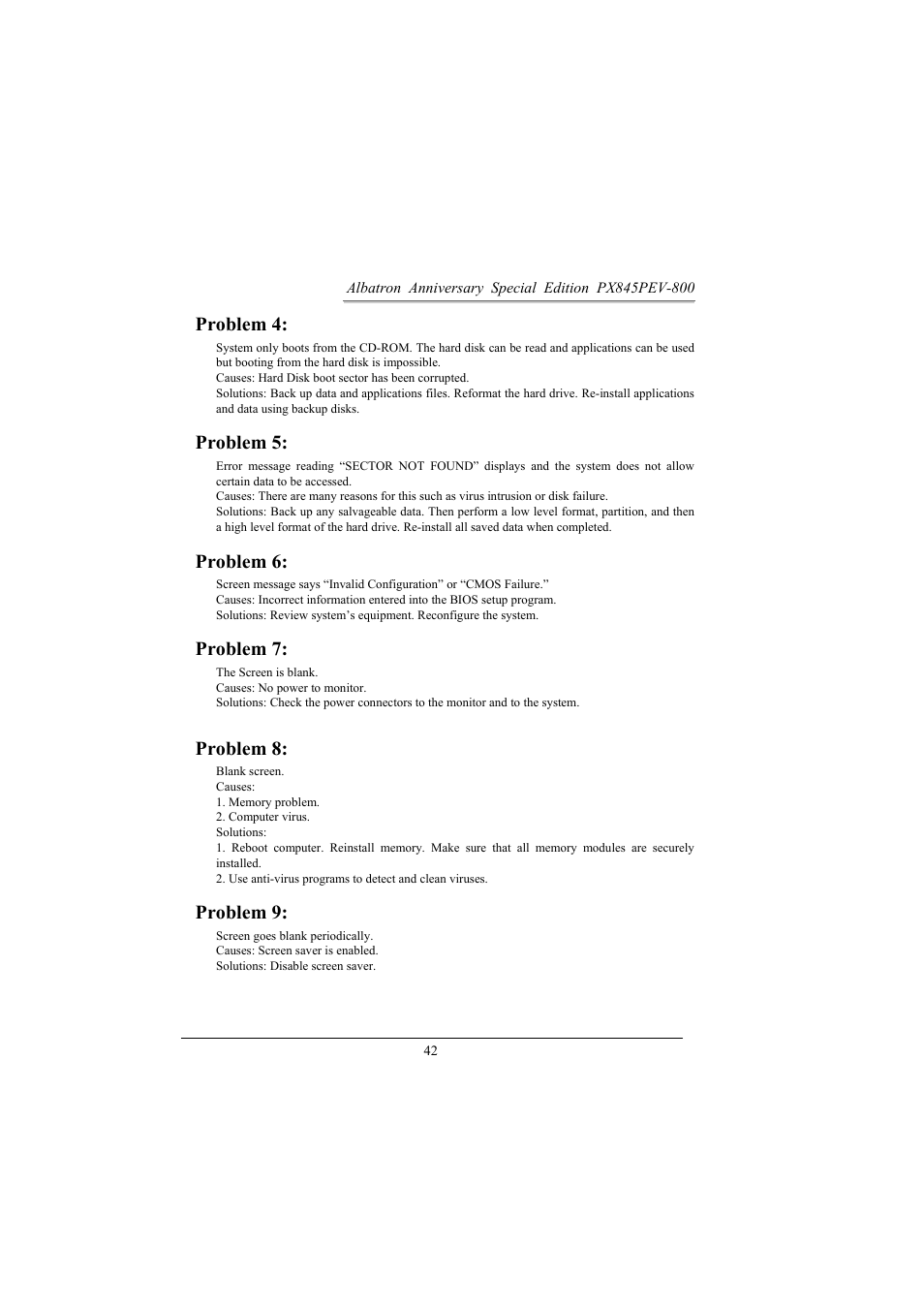 Problem 4, Problem 5, Problem 6 | Problem 7, Problem 8, Problem 9 | Albatron Technology PX845PEV-800 User Manual | Page 45 / 49