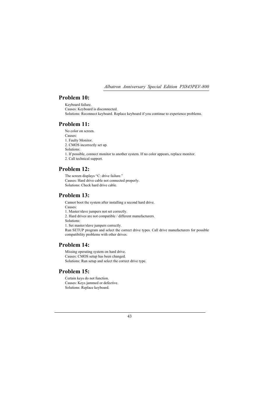 Problem 10, Problem 11, Problem 12 | Problem 13, Problem 14, Problem 15 | Albatron Technology PX845PEV-800 User Manual | Page 46 / 49